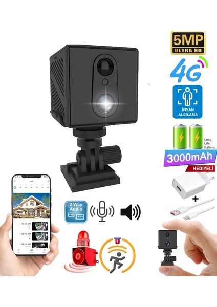 3036 4g Mini Akıllı Kamera Sesli Gece Görüş İnsan Algılama Dahili Batarya O-Kam Pro Türkçe App