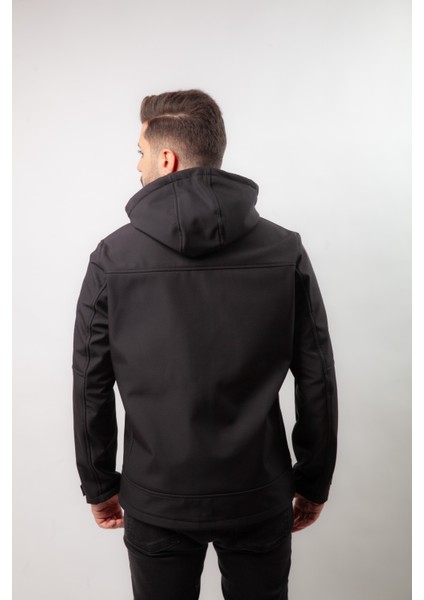 Drop Giyim Premium Robalı Softshell Mont Siyah Füme