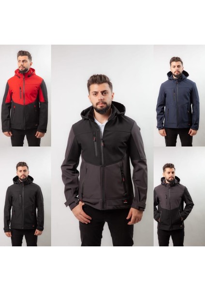 Drop Giyim Premium Robalı Softshell Mont Siyah Füme