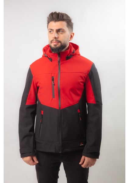 Drop Giyim Premium Robalı Softshell Mont Siyah Füme