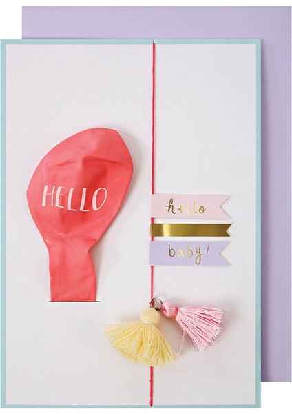 - Hello Balon Tebrik Kartı - Pembe