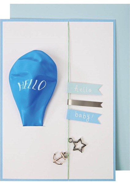 - Hello Balon Tebrik Kartı- Mavi