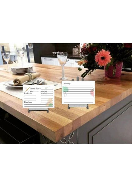 Yemek Tarif Kartları 9X12 cm 18 Adet Çift Taraf Baskılı Masaüstü Ayaklı Şövale