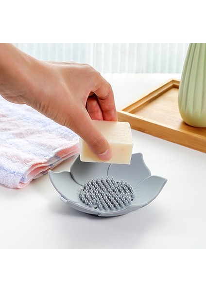 Lotus Desenli Sabunluk, Su Giderli Sabunluk,lotus Desenli Sabun ve Sünger Tutacağı Silikon 5 Adet