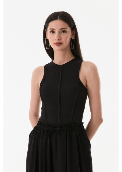 Fitilli Halter Yaka Dikişli Crop Body