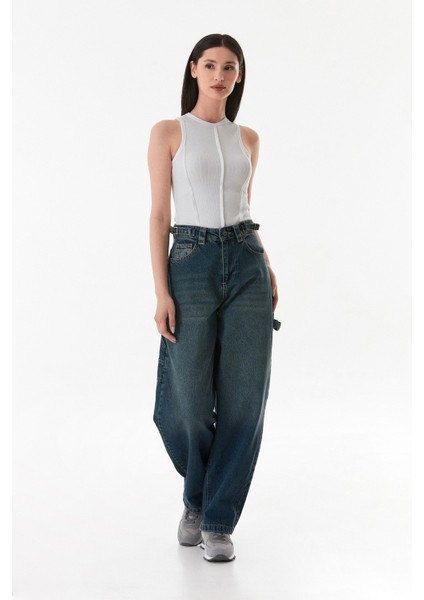 Yüksek Bel Tokalı Baggy Jean fiyatları