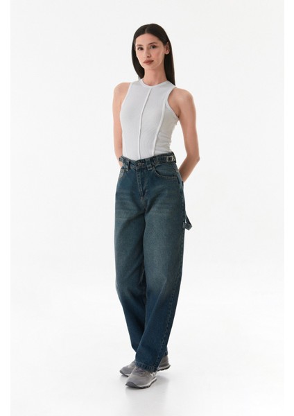 Yüksek Bel Tokalı Baggy Jean fırsatları