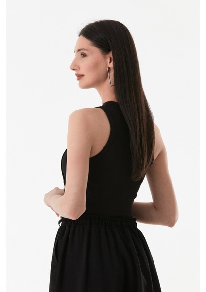 Fitilli Halter Yaka Dikişli Crop Body