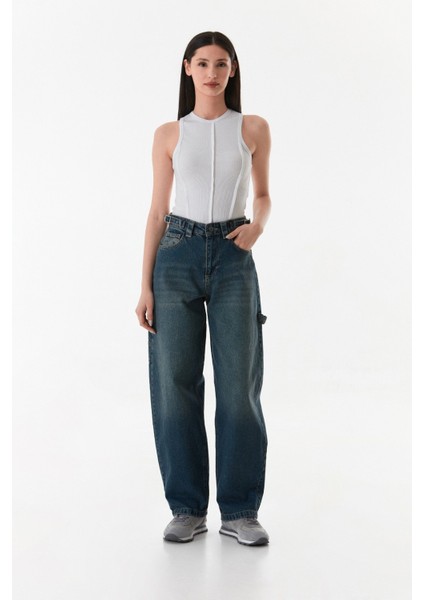 Yüksek Bel Tokalı Baggy Jean