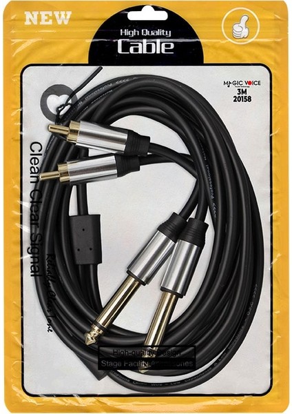LD398 2x 6.3mm Mono Erkek + 2x Rca Erkek 3 Metre Kablo-Findit