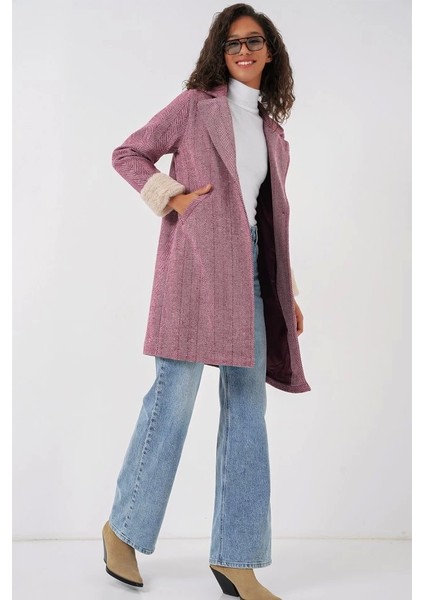 9085 Balık Sırtı Kaşe Kaban Y.bordo