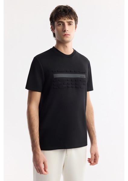 Erkek Siyah Bisiklet Yaka Baskılı Bi-Stretch İnterlok Regular Fit T-Shirt A51Y1002 indirimleri