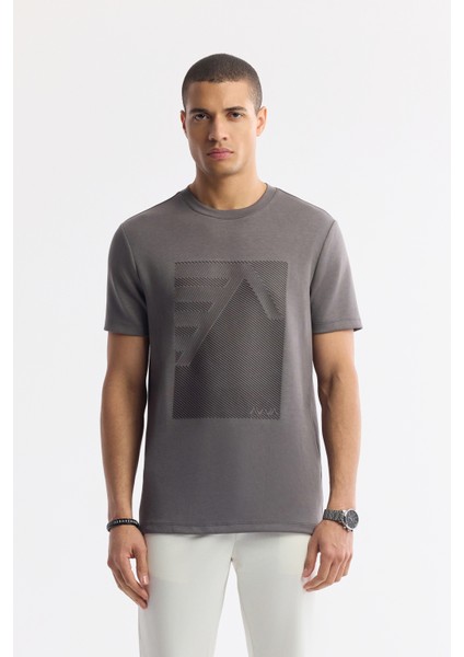 Erkek Antrasit Bisiklet Yaka Enjeksiyon Baskılı İnterlok T-Shirt A51Y1072