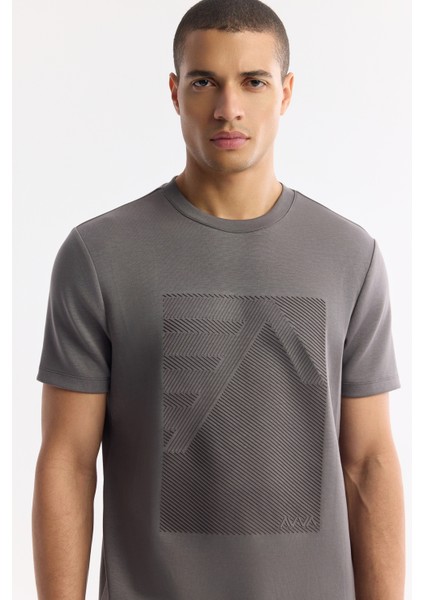 Erkek Antrasit Bisiklet Yaka Enjeksiyon Baskılı İnterlok T-Shirt A51Y1072