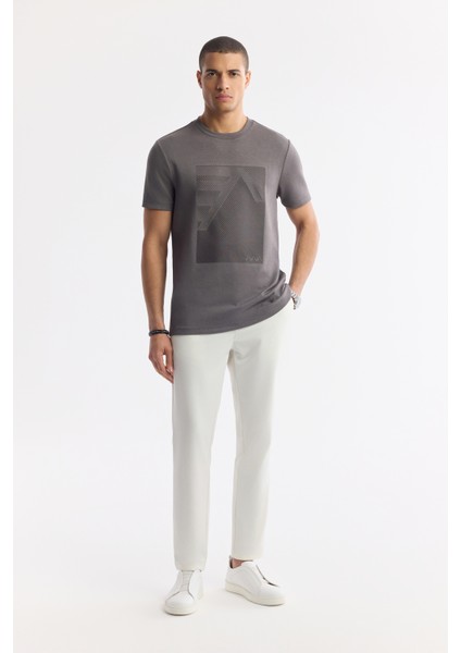 Erkek Antrasit Bisiklet Yaka Enjeksiyon Baskılı İnterlok T-Shirt A51Y1072