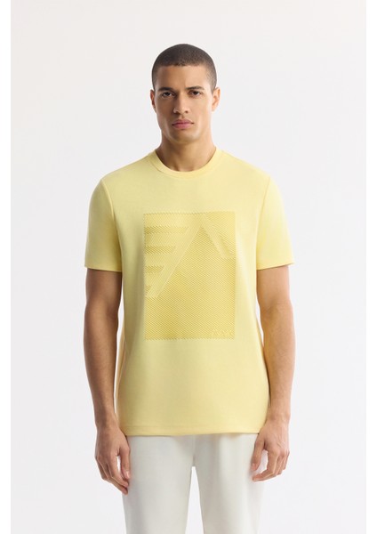 Erkek Sarı Bisiklet Yaka Enjeksiyon Baskılı İnterlok T-Shirt A51Y1072