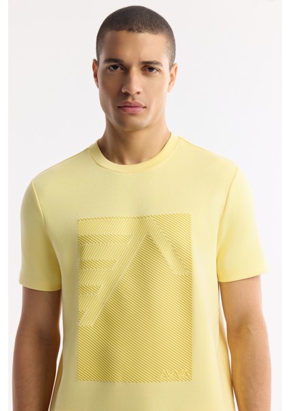 Erkek Sarı Bisiklet Yaka Enjeksiyon Baskılı İnterlok T-Shirt A51Y1072