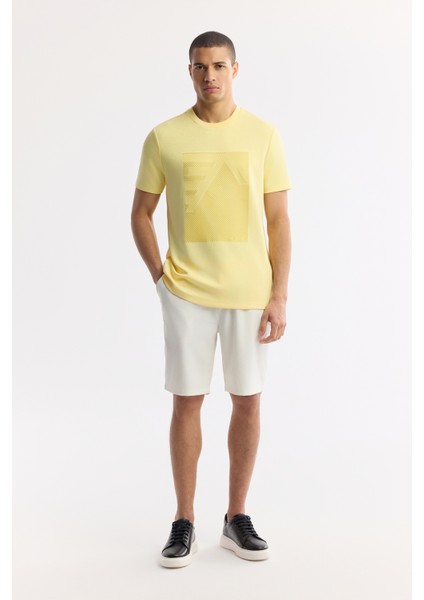 Erkek Sarı Bisiklet Yaka Enjeksiyon Baskılı İnterlok T-Shirt A51Y1072