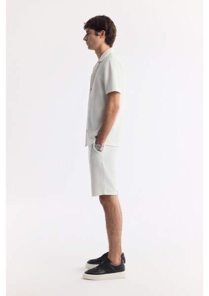 Erkek Ekru Apaj Yaka Viskon Karışımlı Jakarlı Kısa Kol Regular Fit Gömlek A51Y2144 modelleri