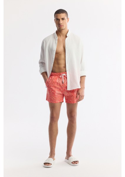Erkek Turuncu Hızlı Kuruyan Baskılı Çantalı Relaxed Fit Relaxed Fit Deniz Şortu A51Y3810