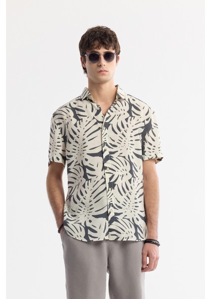 Erkek Bej-Antrasit Alttan Britli Yaka Baskılı Soft Touch Comfort Fit Gömlek A51Y2109 fiyatları