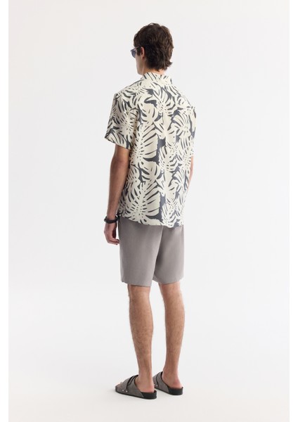 Erkek Bej-Antrasit Alttan Britli Yaka Baskılı Soft Touch Comfort Fit Gömlek A51Y2109