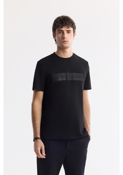 Erkek Siyah Bisiklet Yaka Baskılı Bi-Stretch İnterlok Regular Fit T-Shirt A51Y1021 fırsatları