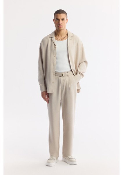 Erkek Bej Klasik Bel Toka Detaylı Soft Touch Baggy Fit Pantolon A51Y3033