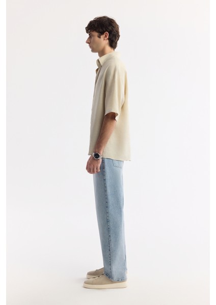 Erkek Bej Alttan Britli Yaka Modal Karışımlı Soft Touch Boxy Fit Gömlek A51Y2119 modelleri