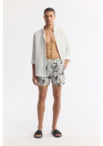 Erkek Ekru Hızlı Kuruyan Baskılı Çantalı Relaxed Fit Relaxed Fit Deniz Şortu A51Y3839