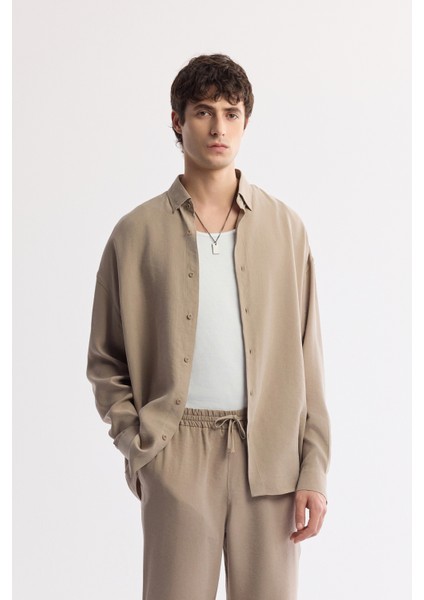 Erkek Bej Relaxed Fit Beli Lastikli Bağcıklı Soft Touch Pantolon A51Y3031