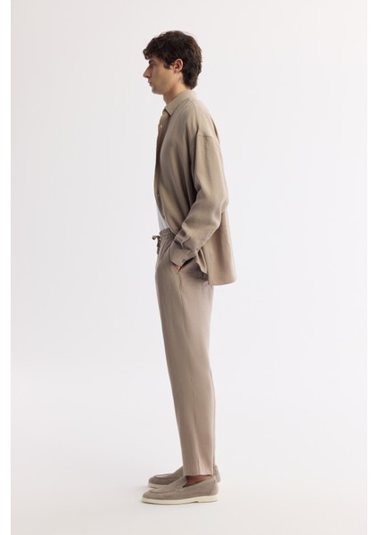 Erkek Bej Relaxed Fit Beli Lastikli Bağcıklı Soft Touch Pantolon A51Y3031