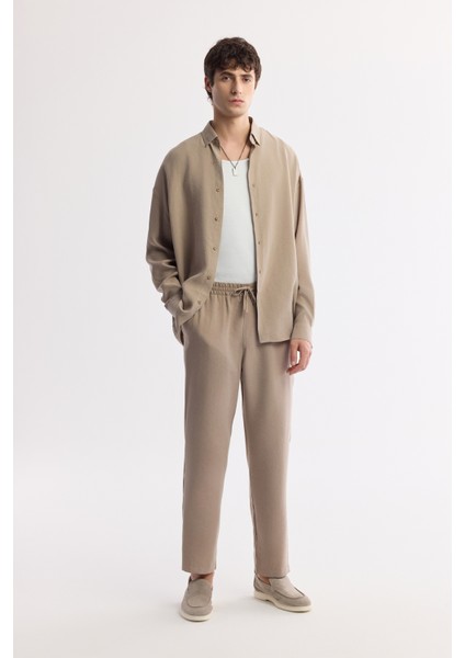 Erkek Bej Relaxed Fit Beli Lastikli Bağcıklı Soft Touch Pantolon A51Y3031