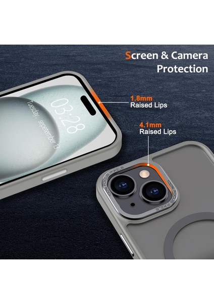 Iphone 15 Uyumlu Kılıf Kamera Koruyuculu Magsafe Sarj Destekli Sağlam Mat Saydam Kapak