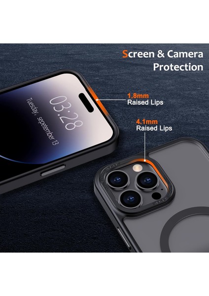 Iphone 15 Pro Max Uyumlu Kılıf Kamera Koruyuculu Magsafe Sarj Destekli Sağlam Mat Saydam Kapak