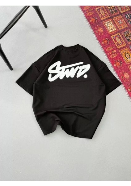 Erkek Baskılı Oversize T-Shirt - Siyah