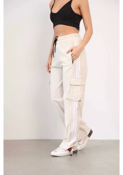 Praşut Kumaş Kargo Çeplı Baggy Esofman - Bej