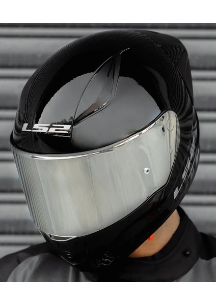 Rapıd 2 Race Parlak Siyah Kapalı Motosiklet Kaskı Gri Camlı