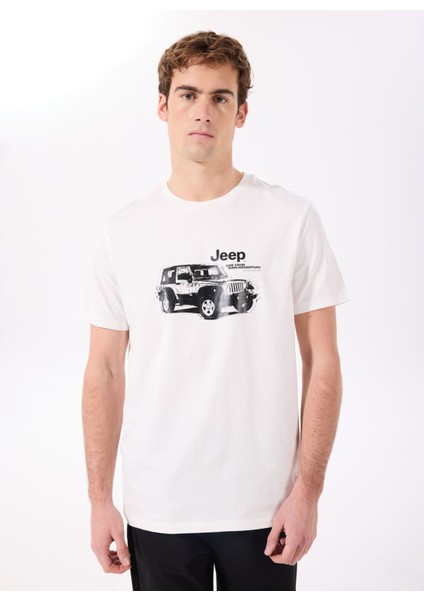 Bisiklet Yaka Baskılı Beyaz Erkek T-Shirt J5SM-TST7291
