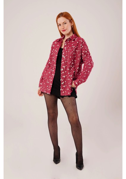 Eskitme Görünümlü Denim Bordo Gömlek fiyatları