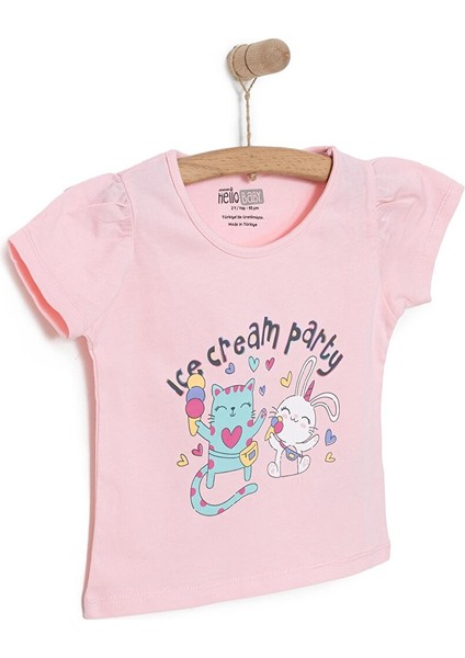 Basic Kız Dondurma Partisi Baskılı T-Shirt Kız Bebek