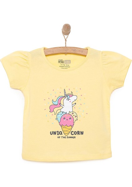 Basic Kız Dondurma Unicorn Baskılı T-Shirt Kız Bebek