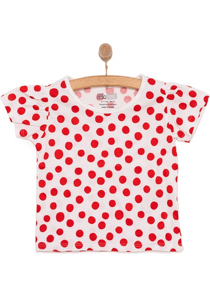 Basic Kız Puantiye Desenli Baskılı T-Shirt Kız Bebek