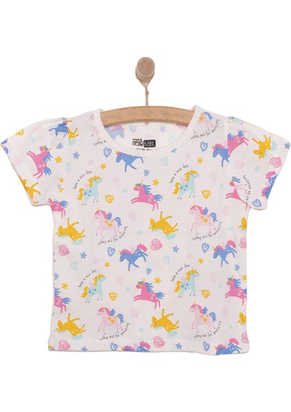 Basic Kız Kalpli Unicorn Desenli T-Shirt Kız Bebek
