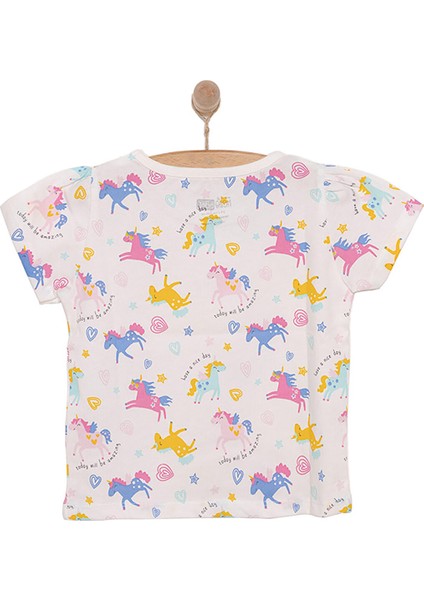 Basic Kız Kalpli Unicorn Desenli T-Shirt Kız Bebek