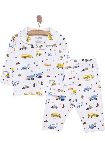 Uzun Kol Gömlek Yaka Araç Desenli Pijama Takımı