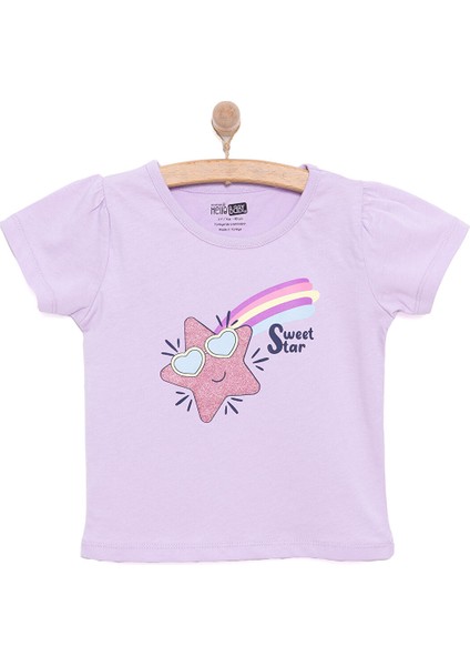 Basic Kız Kayan Yıldız Baskılı T-Shirt Kız Bebek