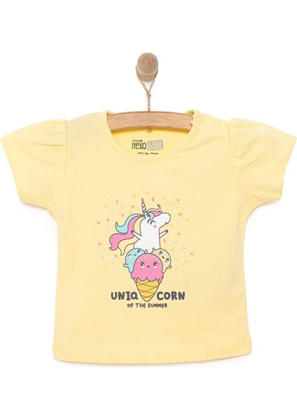 Basic Kız Dondurma Unicorn Baskılı T-Shirt Kız Bebek