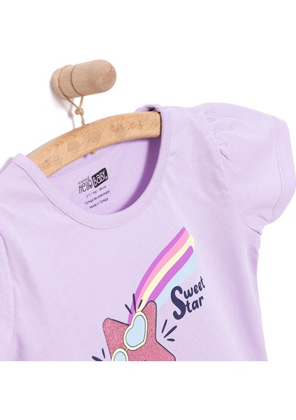 Basic Kız Kayan Yıldız Baskılı T-Shirt Kız Bebek