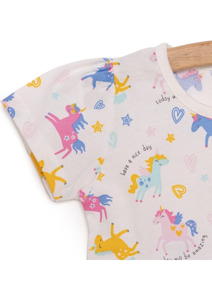 Basic Kız Kalpli Unicorn Desenli T-Shirt Kız Bebek